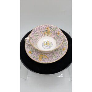 Rosina Wide Mouth Teacup & Saucer Set Floral Pattern & Gold Trim Bone China